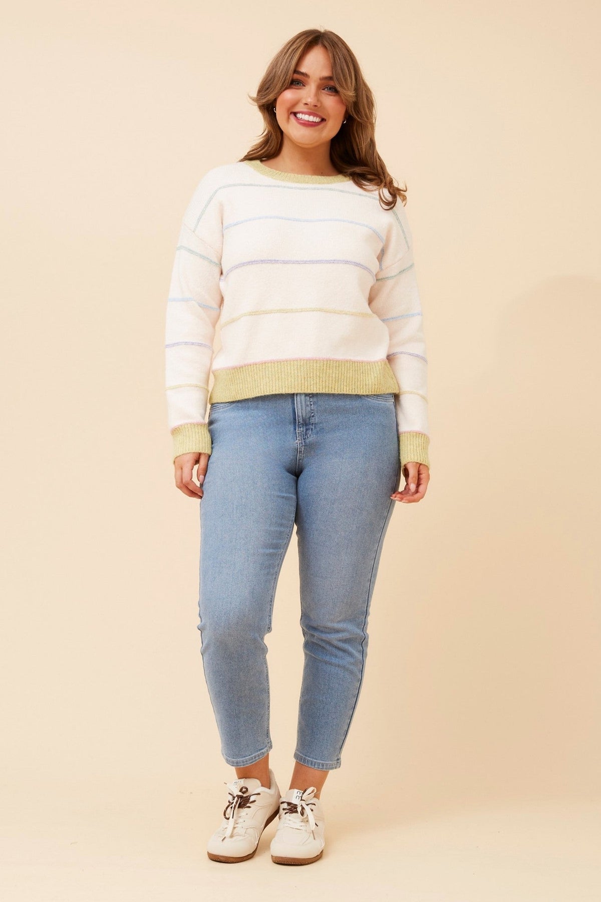WRENN STRIPE PRINT KNIT PULLOVER (Caramel)