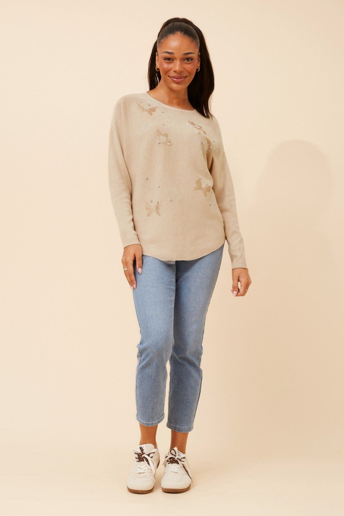 ASTI BUTTERFLY PRINT KNIT PULLOVER (Beige)