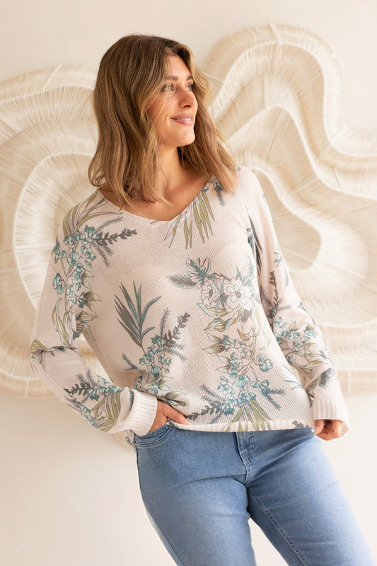 NEAVE FLORAL PRINT KNIT PULLOVER (Latte)