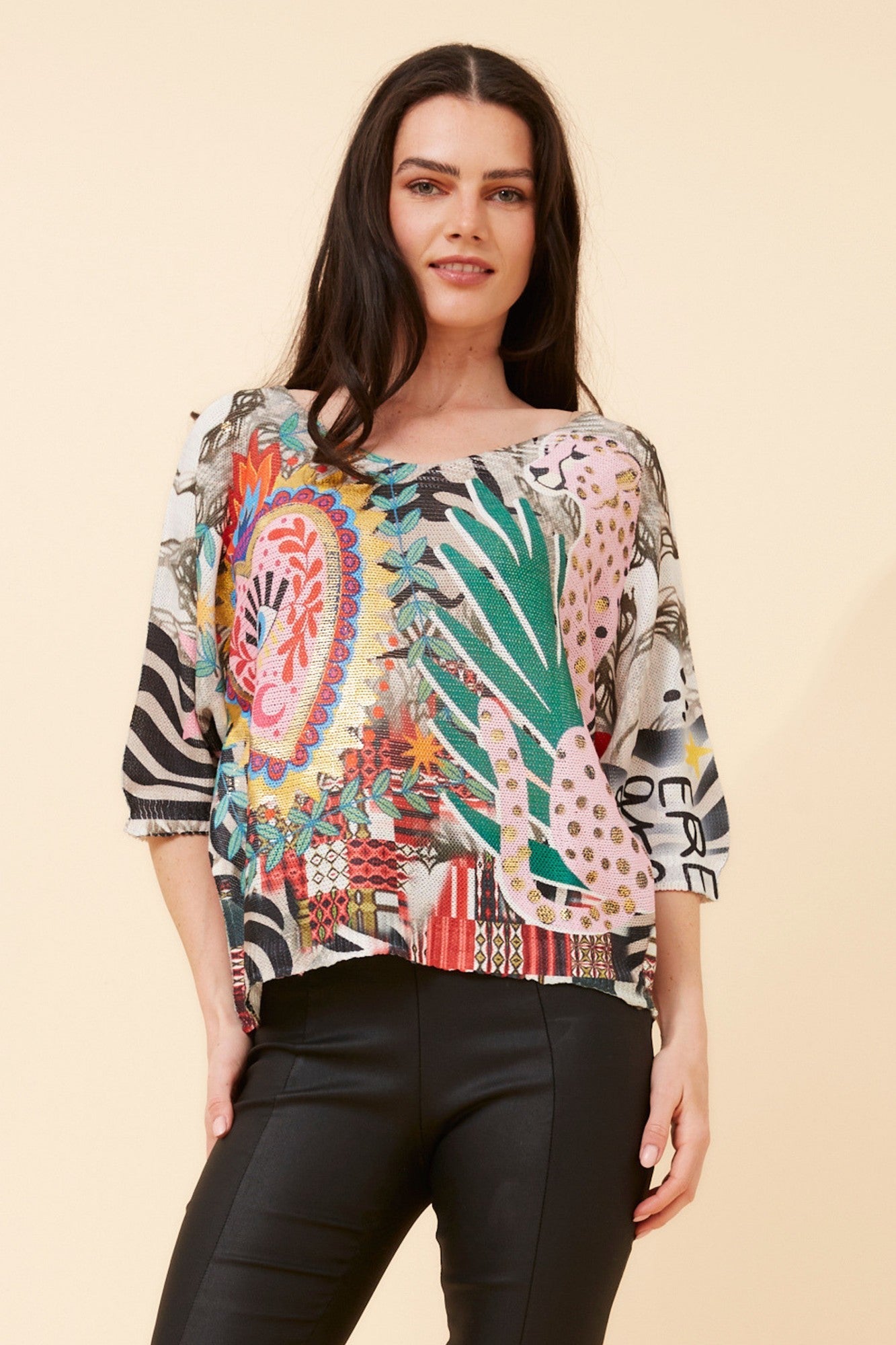 TORIN ABSTRACT PRINT KNIT PULLOVER (Multi White)