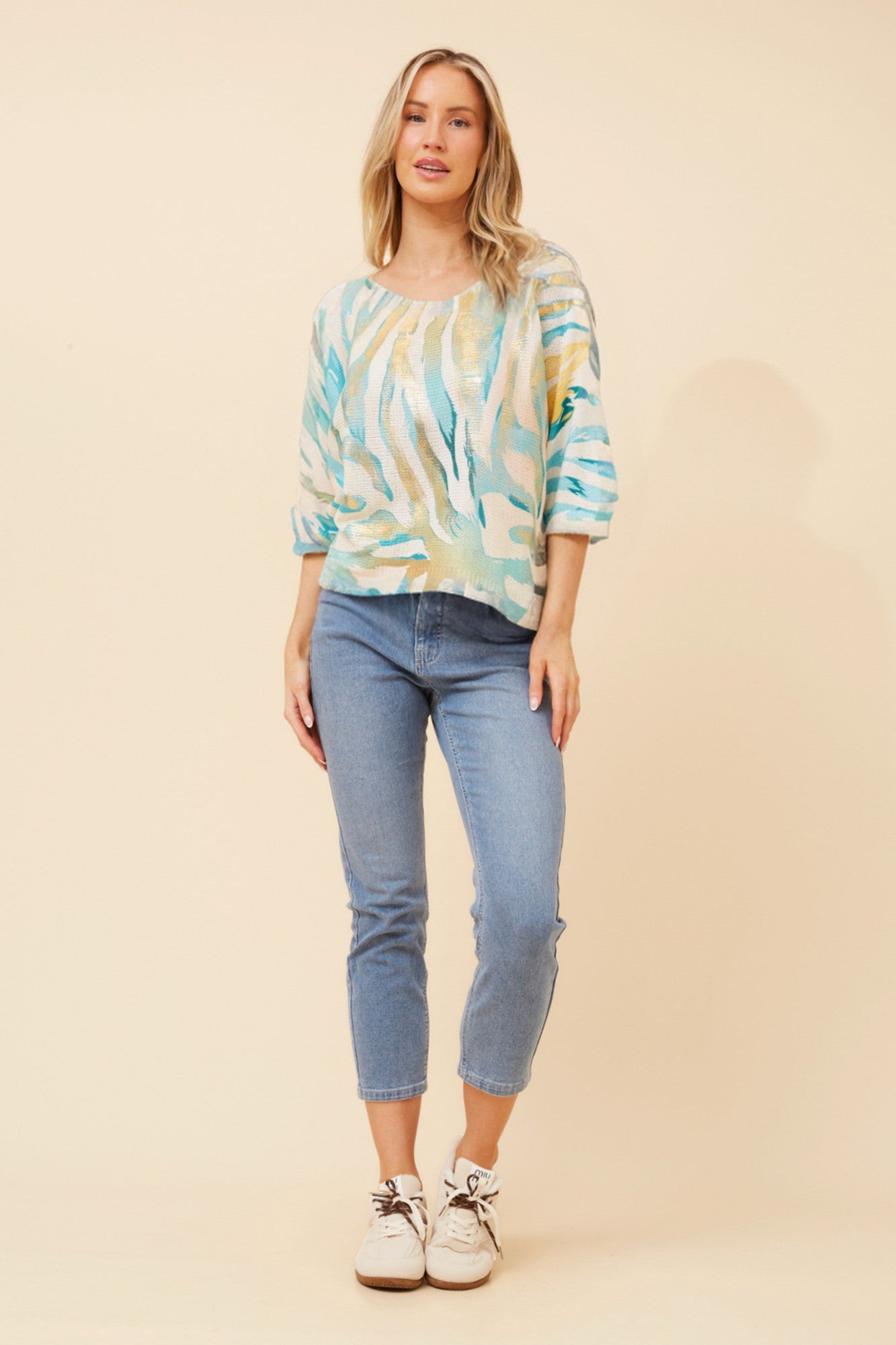 TORIN ANIMAL PRINT KNIT PULLOVER (Aqua)
