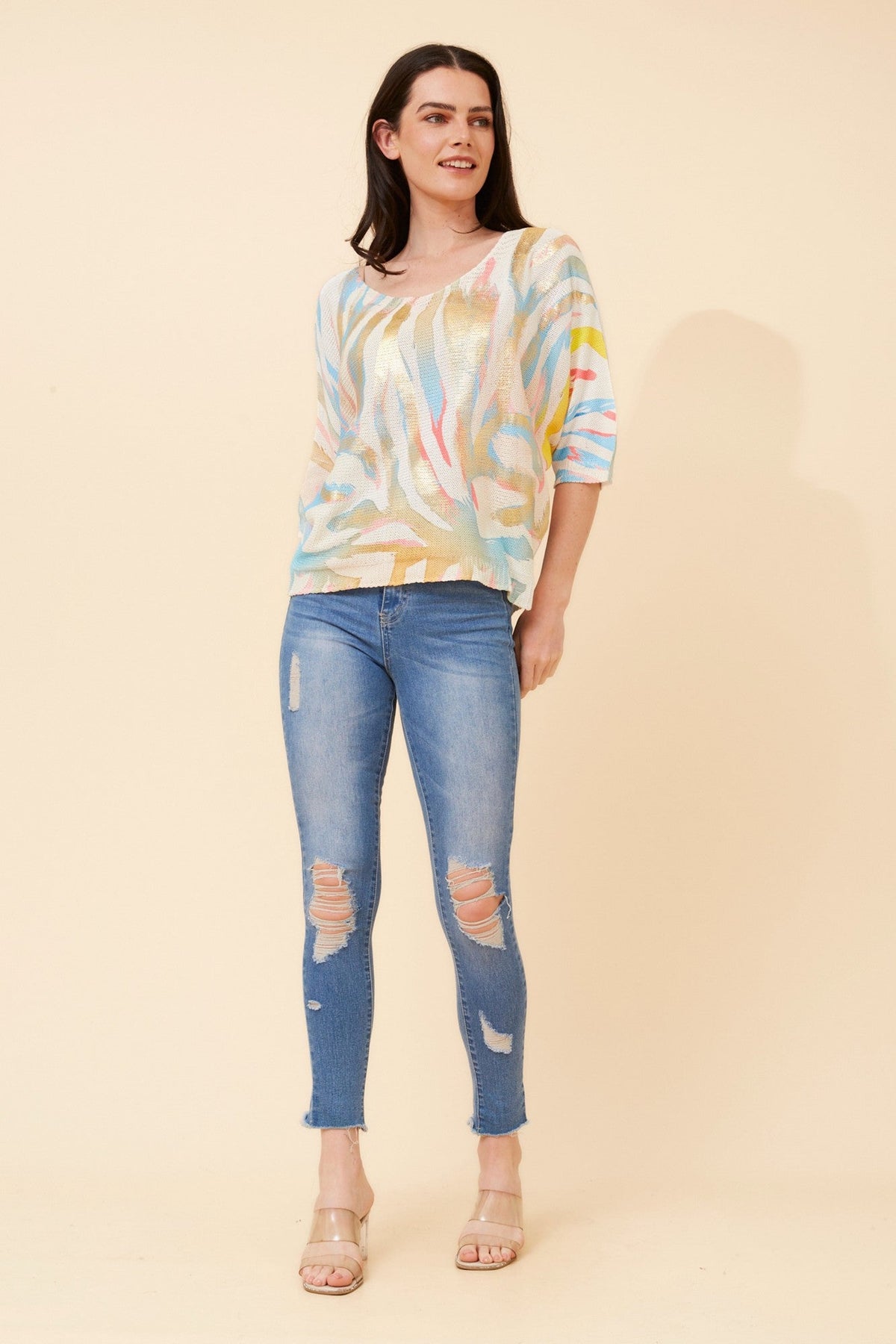 BOTTEGA MODA TORIN ANIMAL PRINT KNIT PULLOVER (Teal)