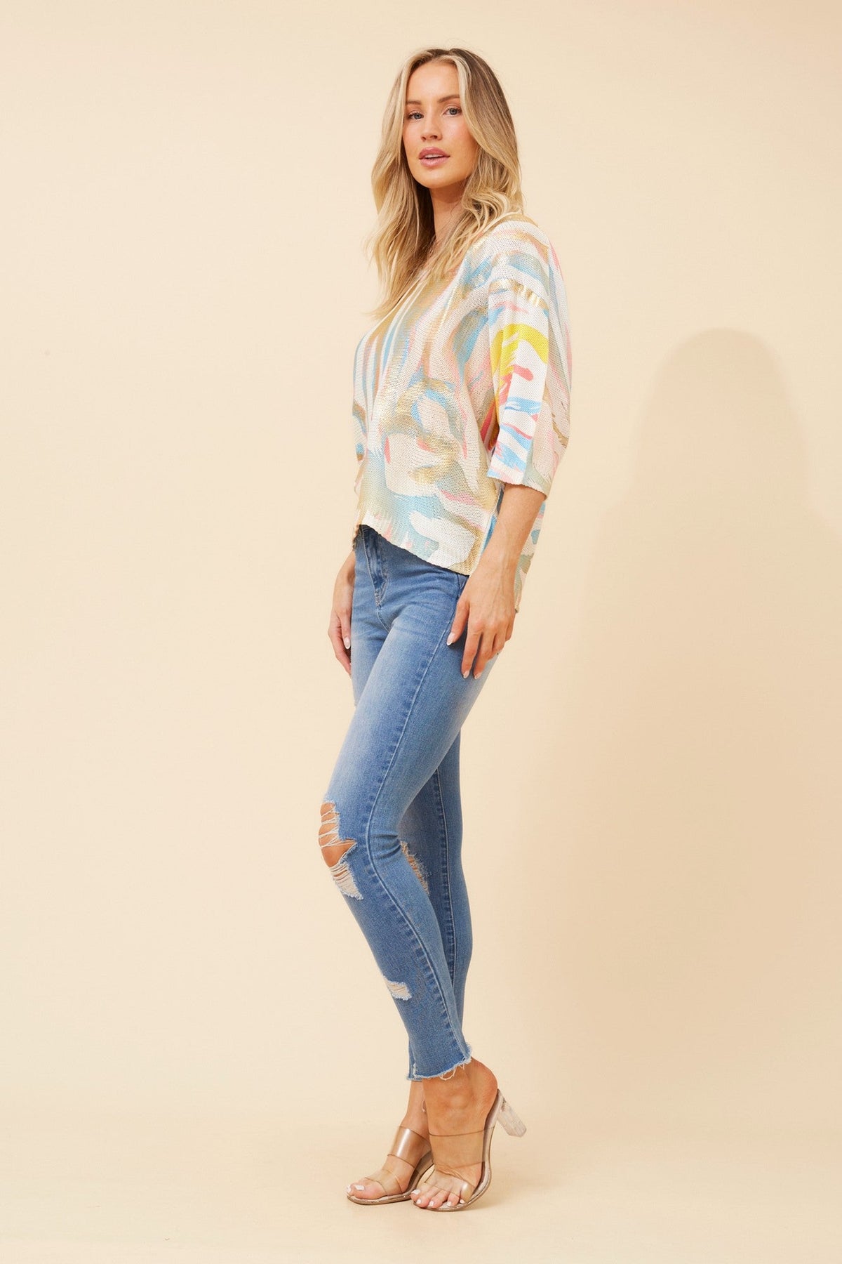 BOTTEGA MODA TORIN ANIMAL PRINT KNIT PULLOVER (Teal)