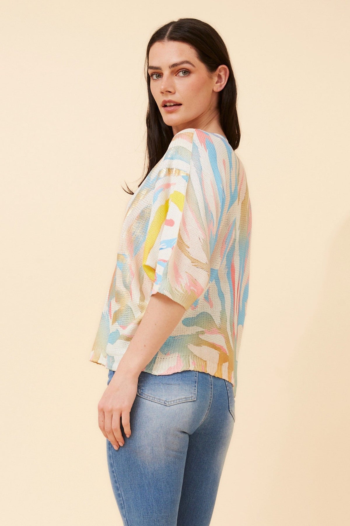 BOTTEGA MODA TORIN ANIMAL PRINT KNIT PULLOVER (Teal)