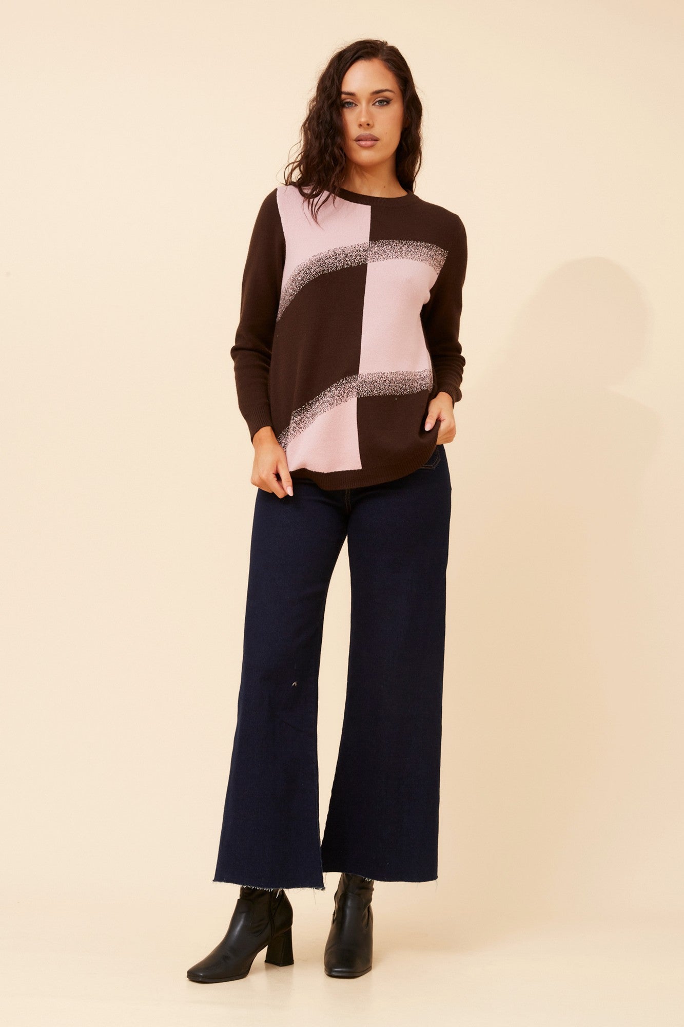 ANITA COLOUR BLOCK KNIT PULLOVER (Bitter Chocolate)