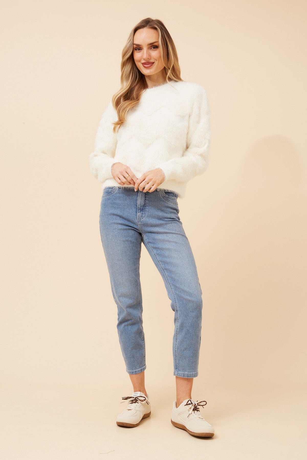 KASIE CHEVRON KNIT PULLOVER (Cream)