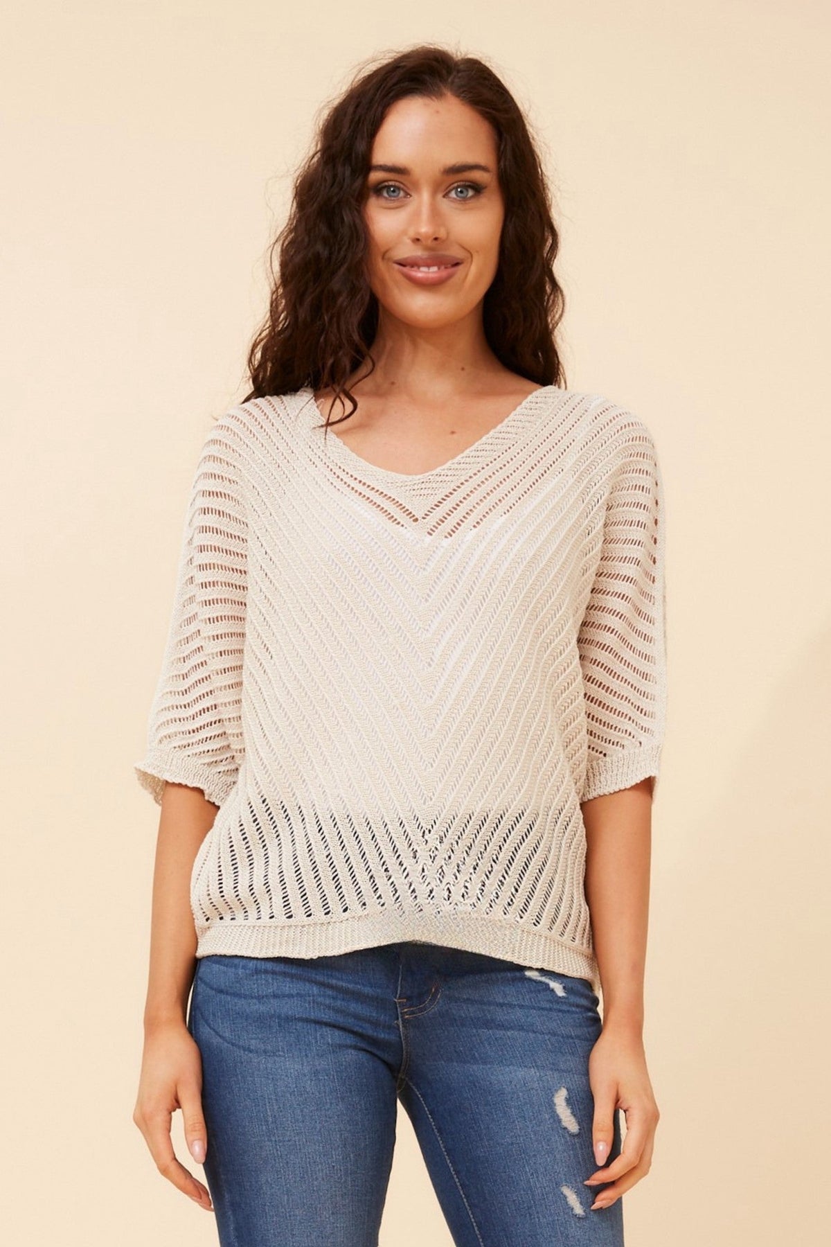 ENNIO CROCHET KNIT PULLOVER (Beige)