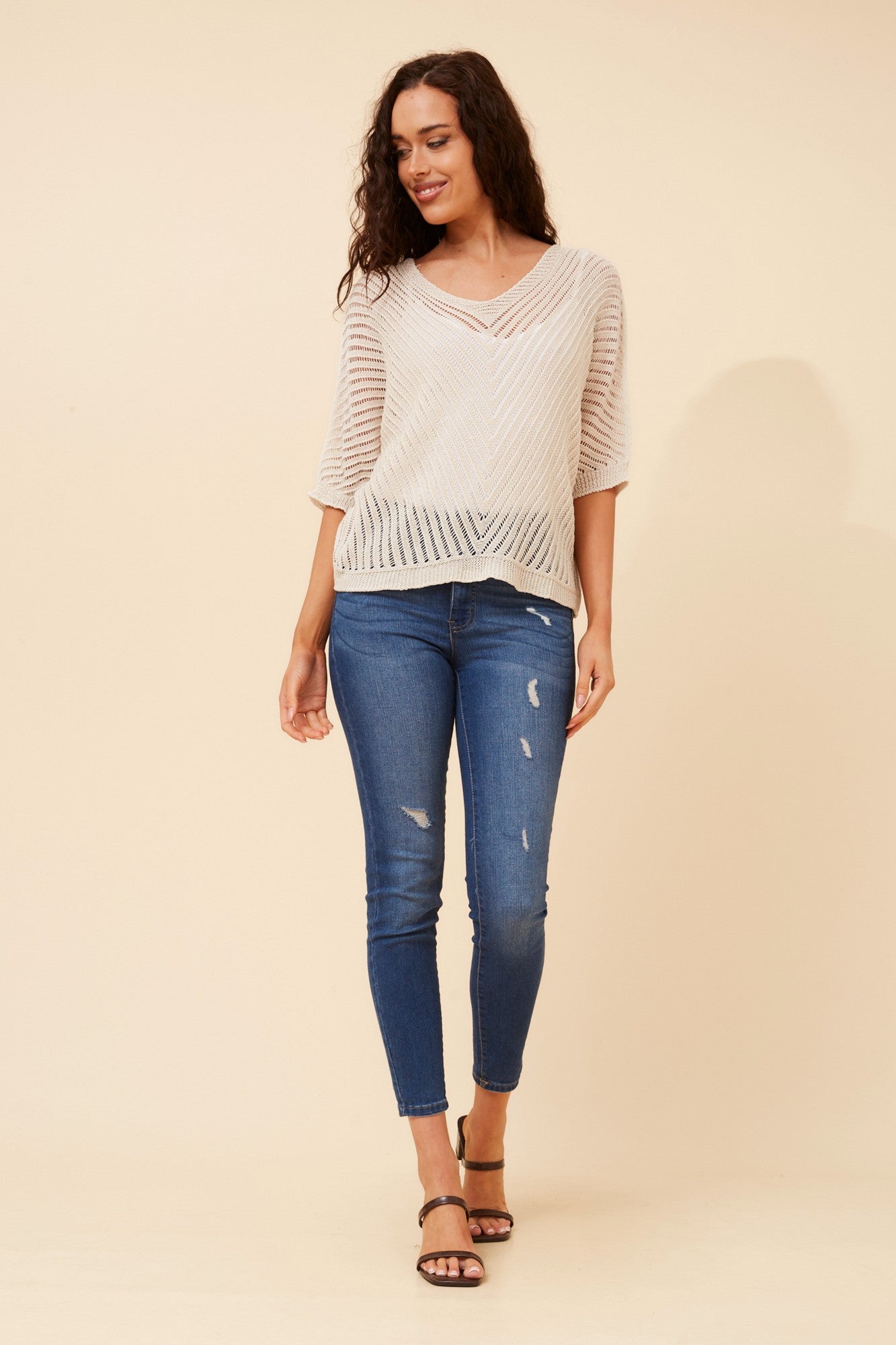 ENNIO CROCHET KNIT PULLOVER (Beige)