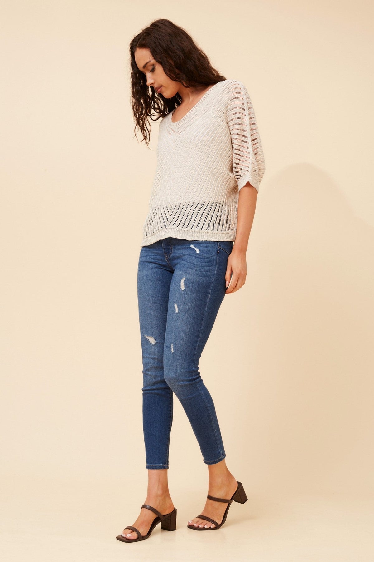 ENNIO CROCHET KNIT PULLOVER (Beige)