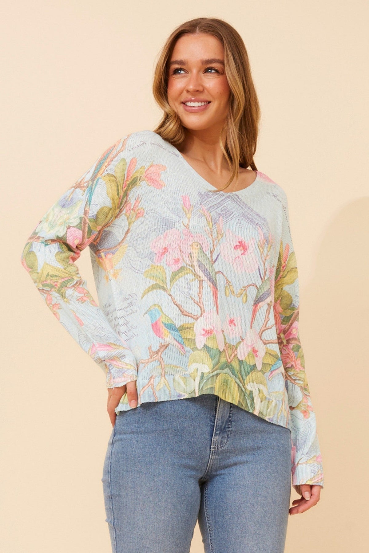 NEAVE FLORAL KNIT PULLOVER (Artic Blue)