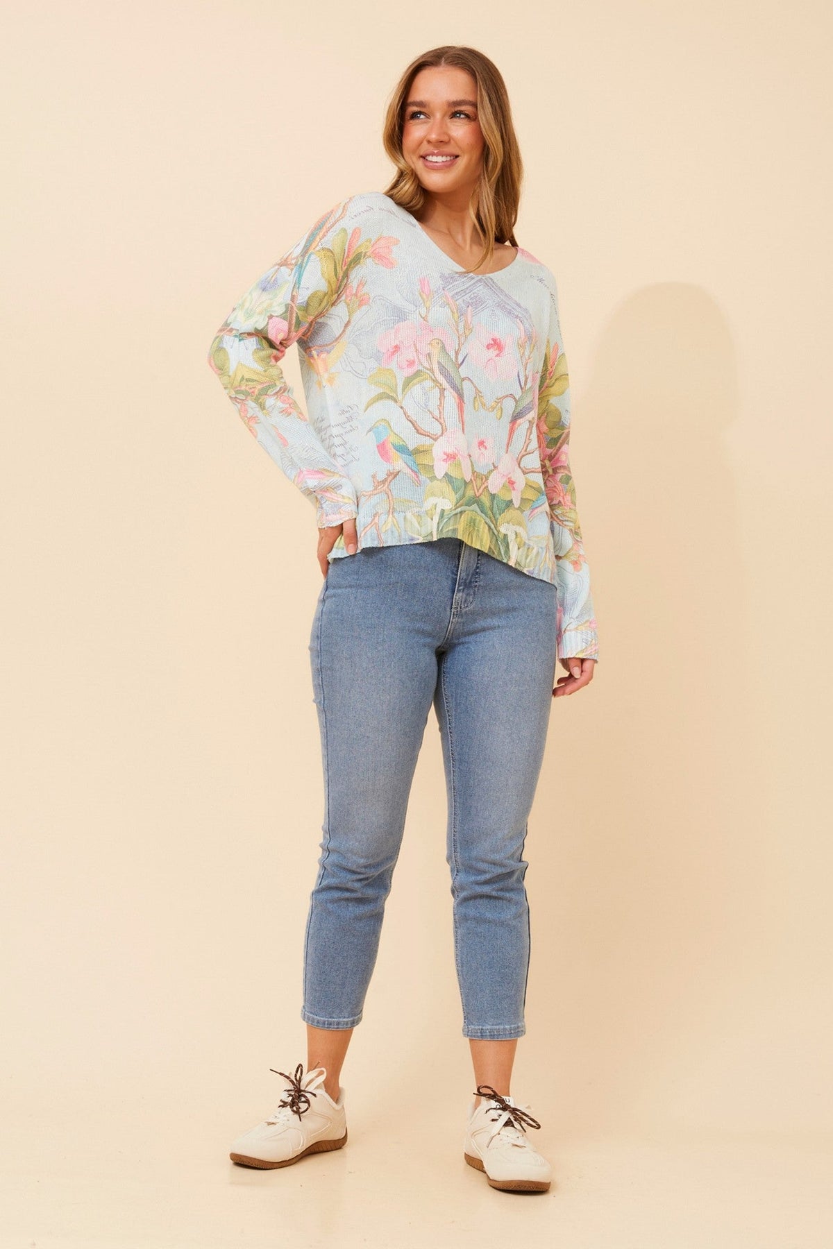 NEAVE FLORAL KNIT PULLOVER (Artic Blue)
