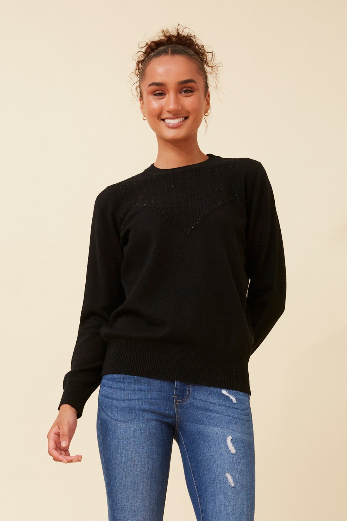 ANGIE DIAMANTE KNIT PULLOVER (Black)