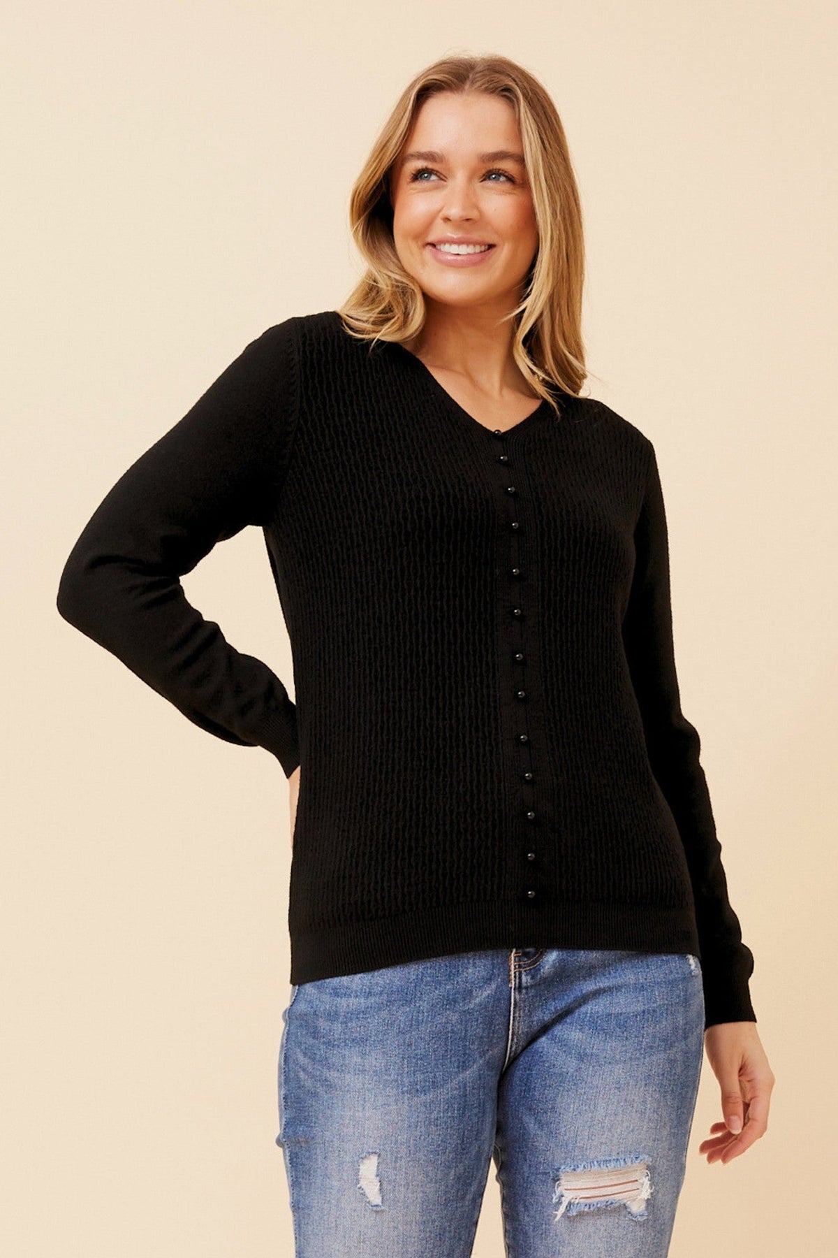 IZETTE PEARL EMBELLISHED KNIT JUMPER (Black)