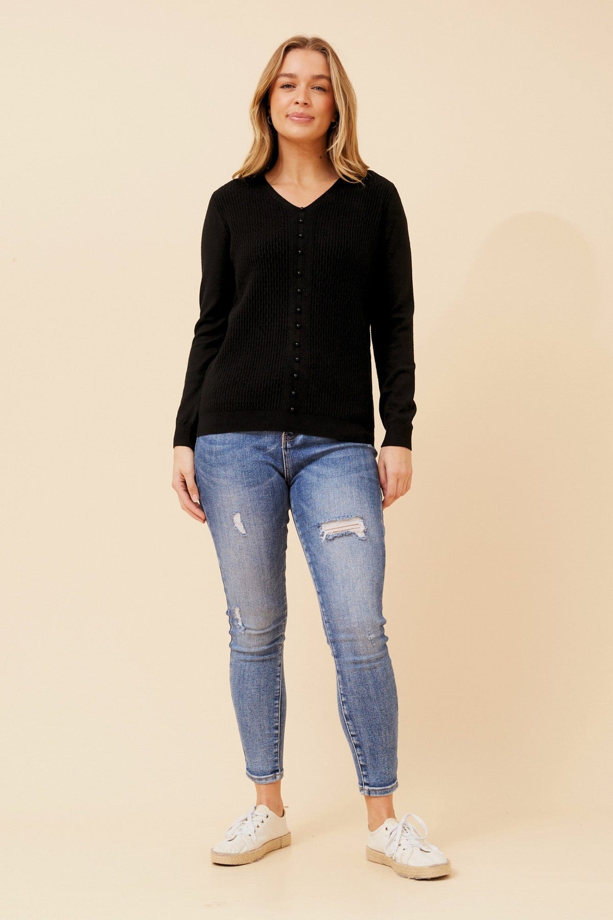 IZETTE PEARL EMBELLISHED KNIT JUMPER (Black)