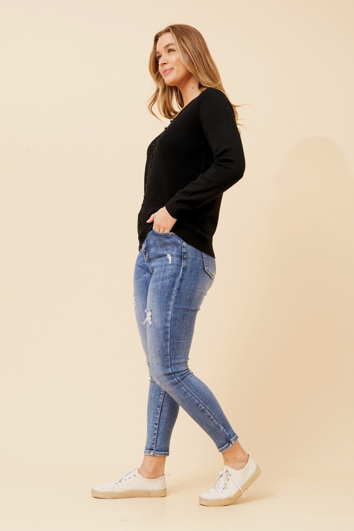 IZETTE PEARL EMBELLISHED KNIT JUMPER (Black)