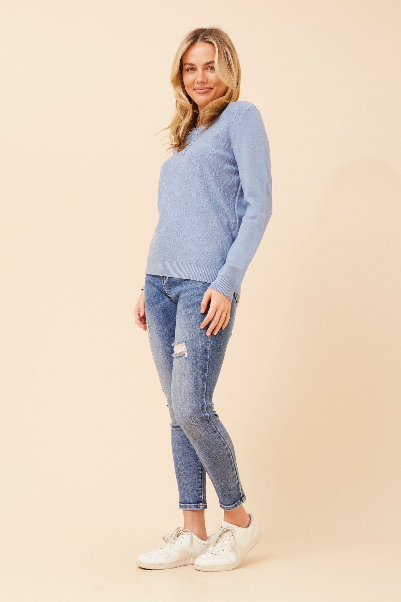 ANGIE PEARL EMBELLISHED KNIT JUMPER (Blue Jean)