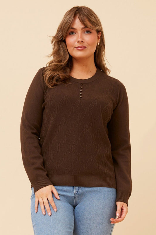 ANGIE PEARL EMBELLISHED KNIT JUMPER (Blue Jean)