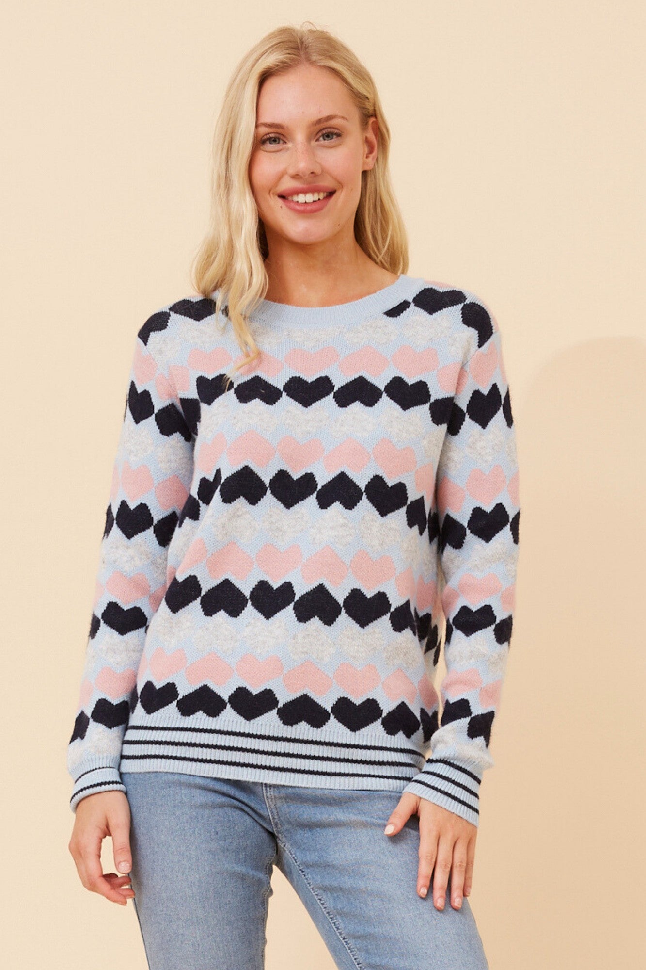JUNA HEART PRINT KNIT JUMPER (Multi Navy)