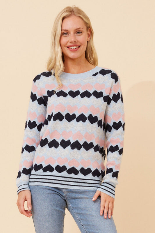 JUNA HEART PRINT KNIT JUMPER (Multi Navy)