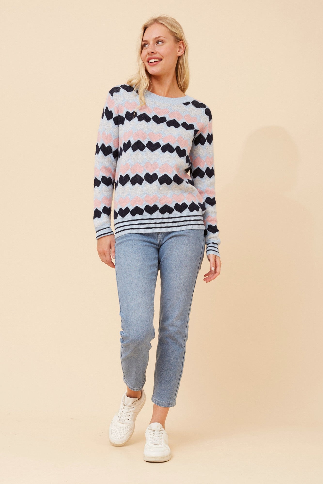 JUNA HEART PRINT KNIT JUMPER (Multi Navy)