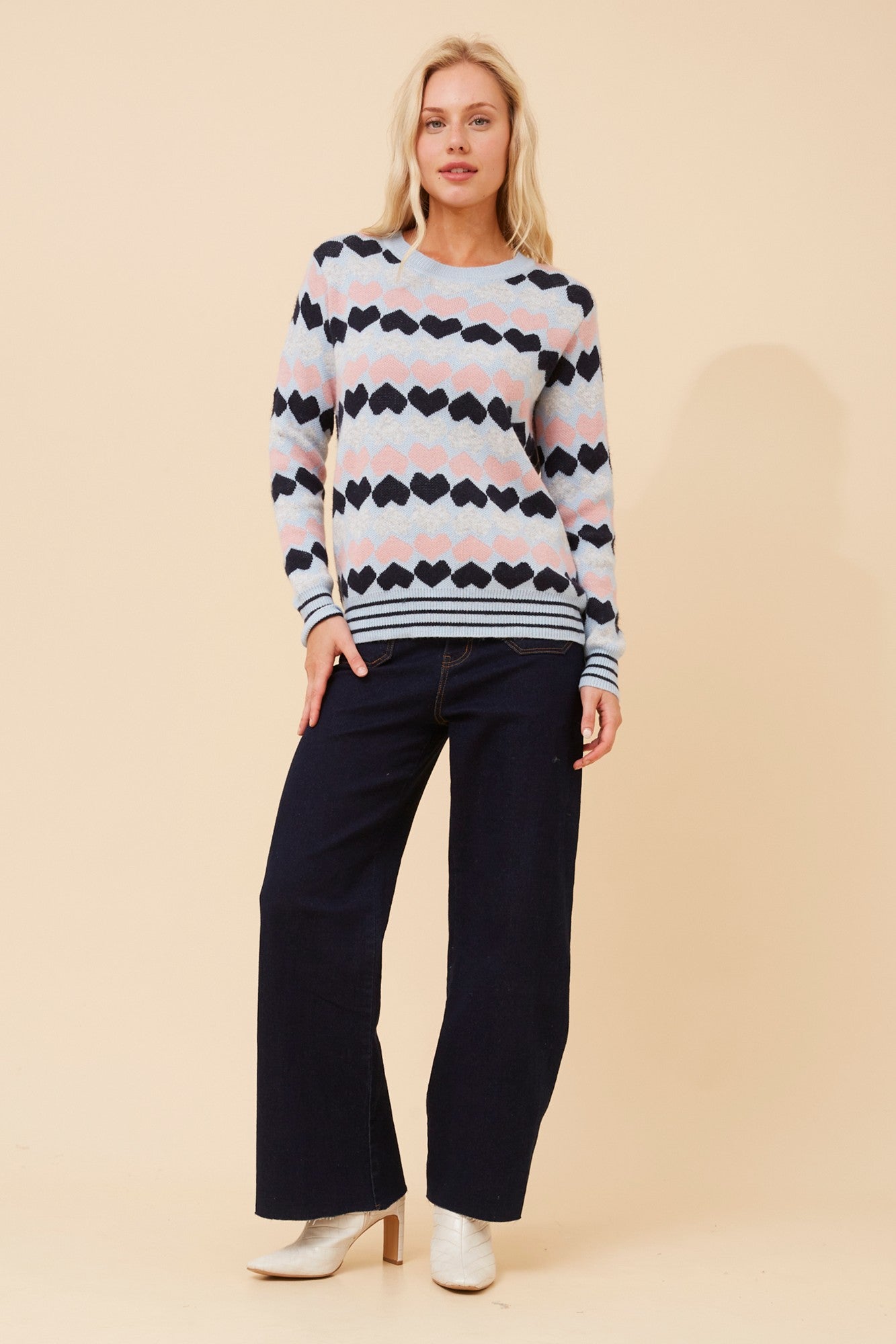 JUNA HEART PRINT KNIT JUMPER (Multi Navy)