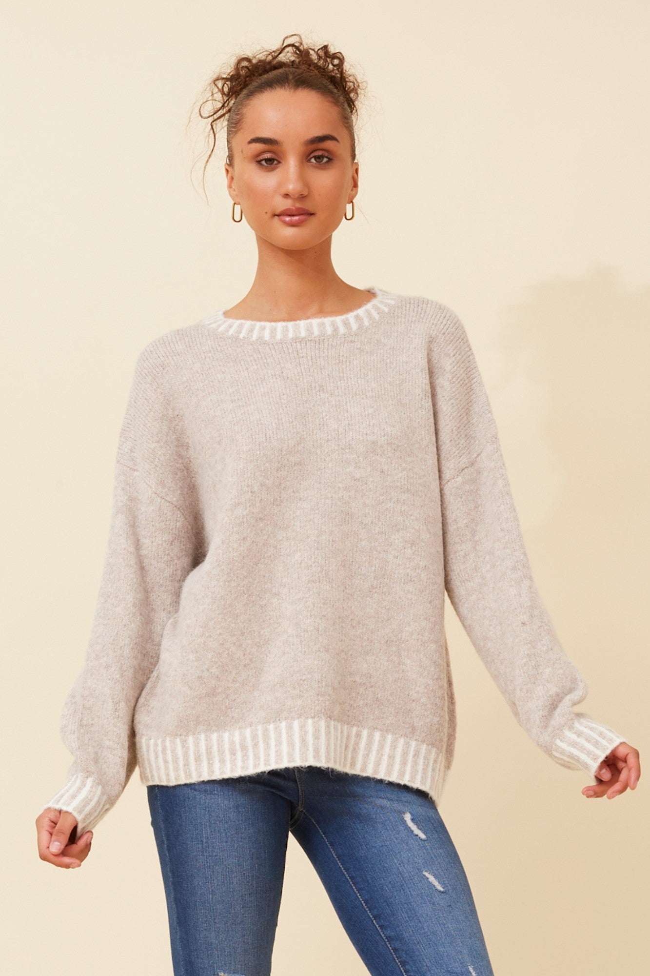 MAILANI SOLID KNIT PULLOVER (Cement)