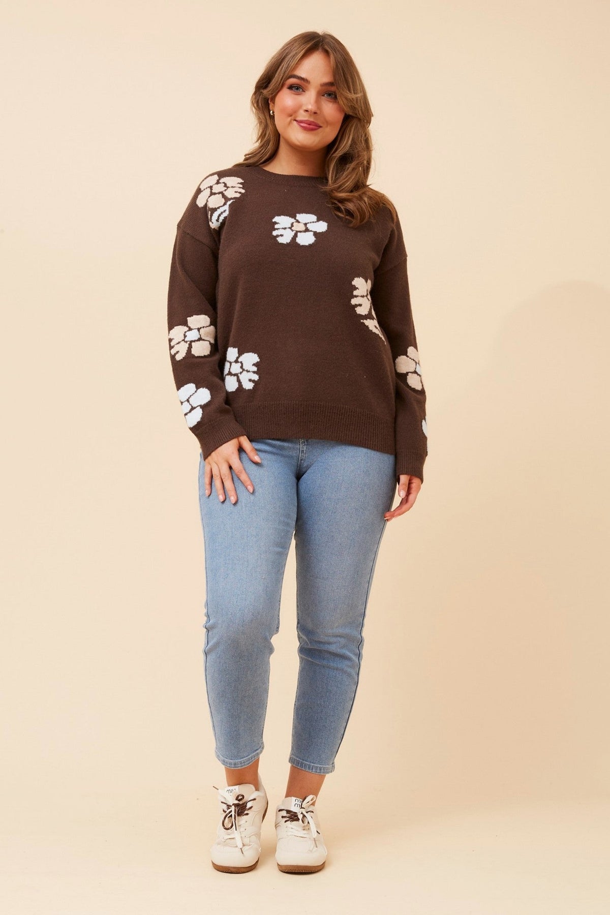 WYLMA FLORAL KNIT PULLOVER (Coffee)