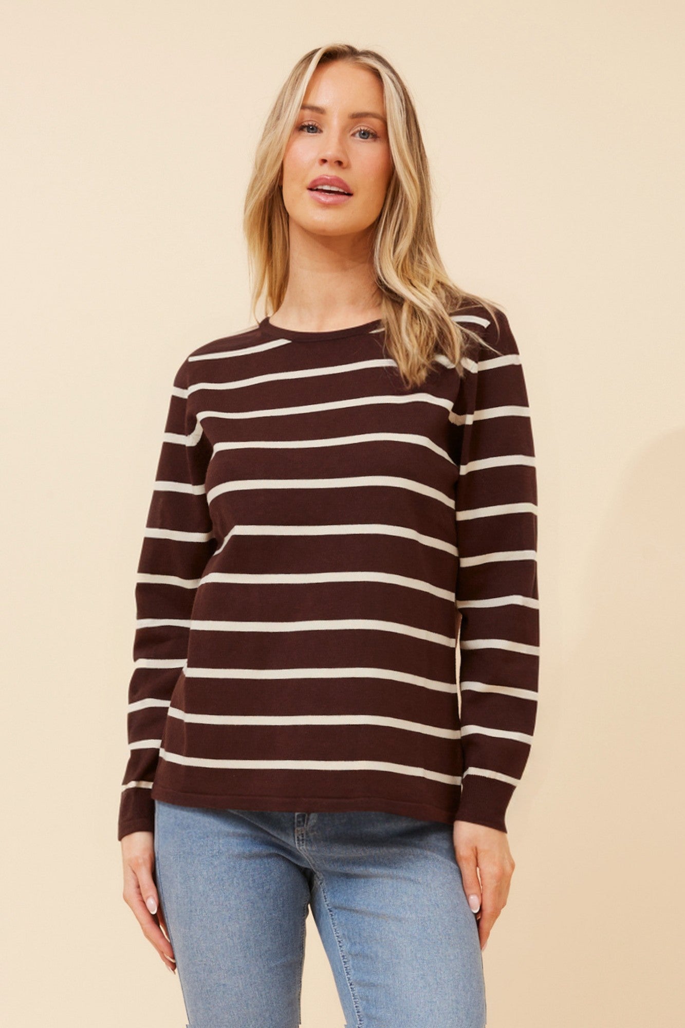 EVEREIGH STRIPE PRINT KNIT PULLOVER (Coffee)