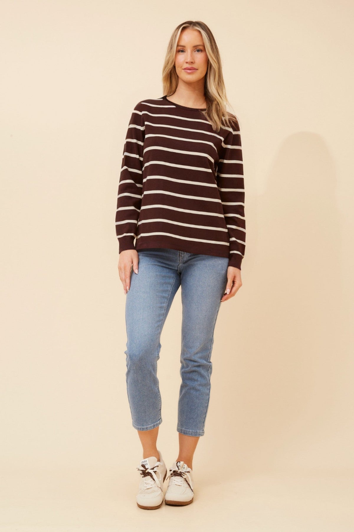 EVEREIGH STRIPE PRINT KNIT PULLOVER (Coffee)