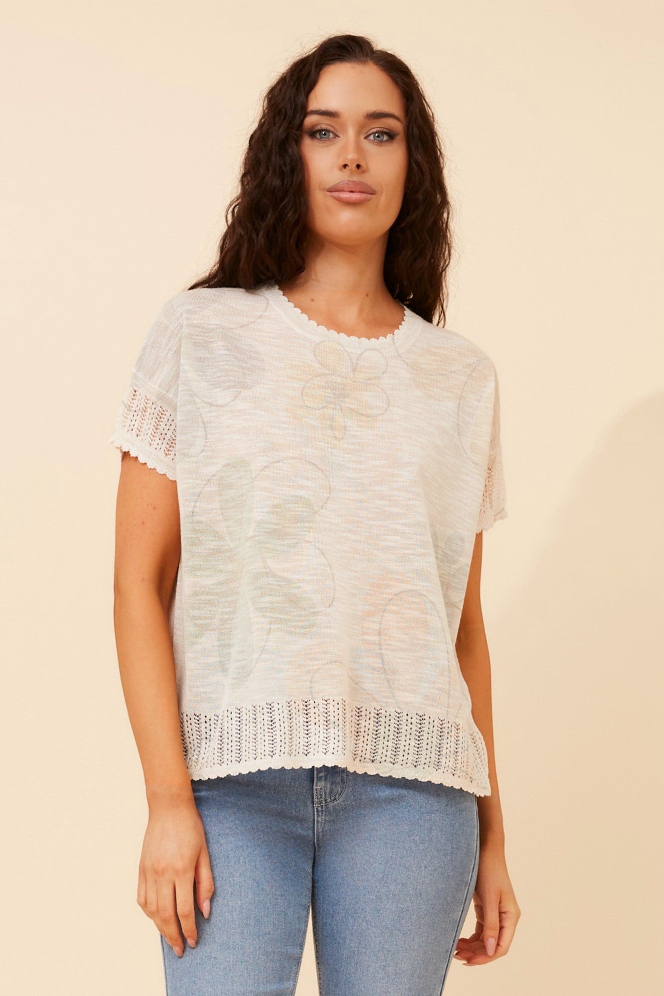 HIRA POINTELLE KNIT PULLOVER (Multi Beige)