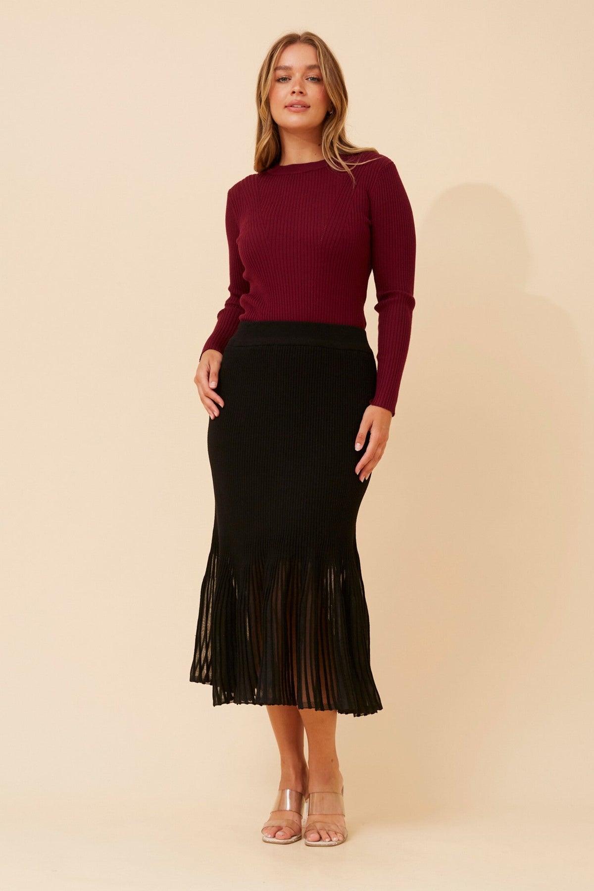 GERDY WOOL BLEND MIDI SKIRT (Black)