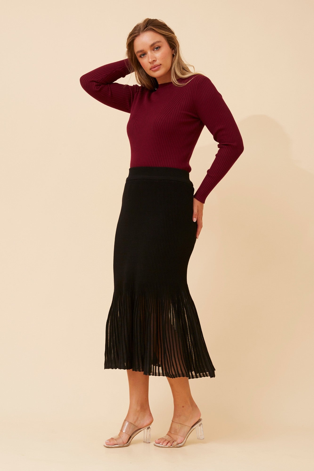 GERDY WOOL BLEND MIDI SKIRT (Black)