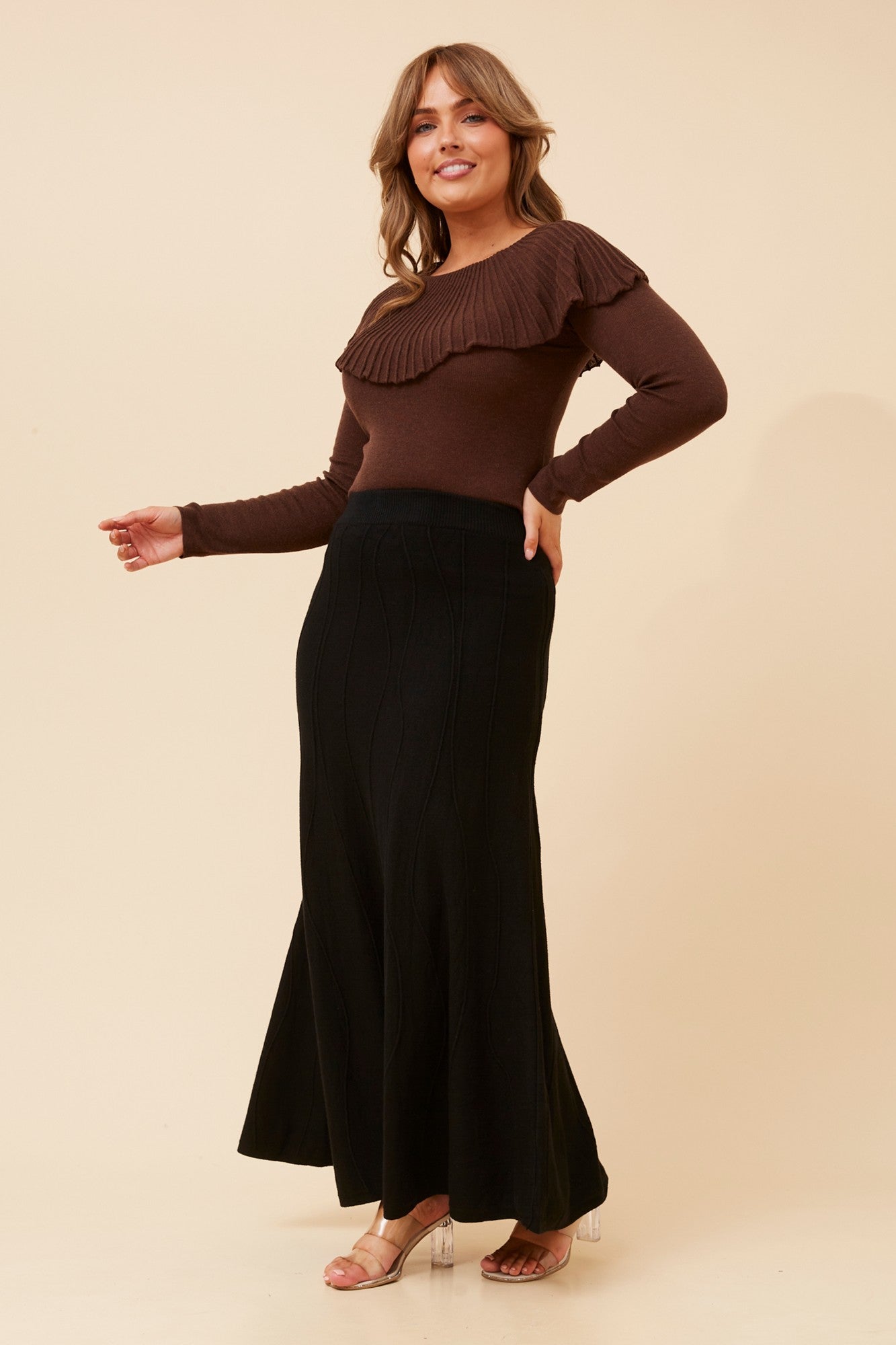 ZORI A-LINE KNIT MAXI SKIRT (Wine)