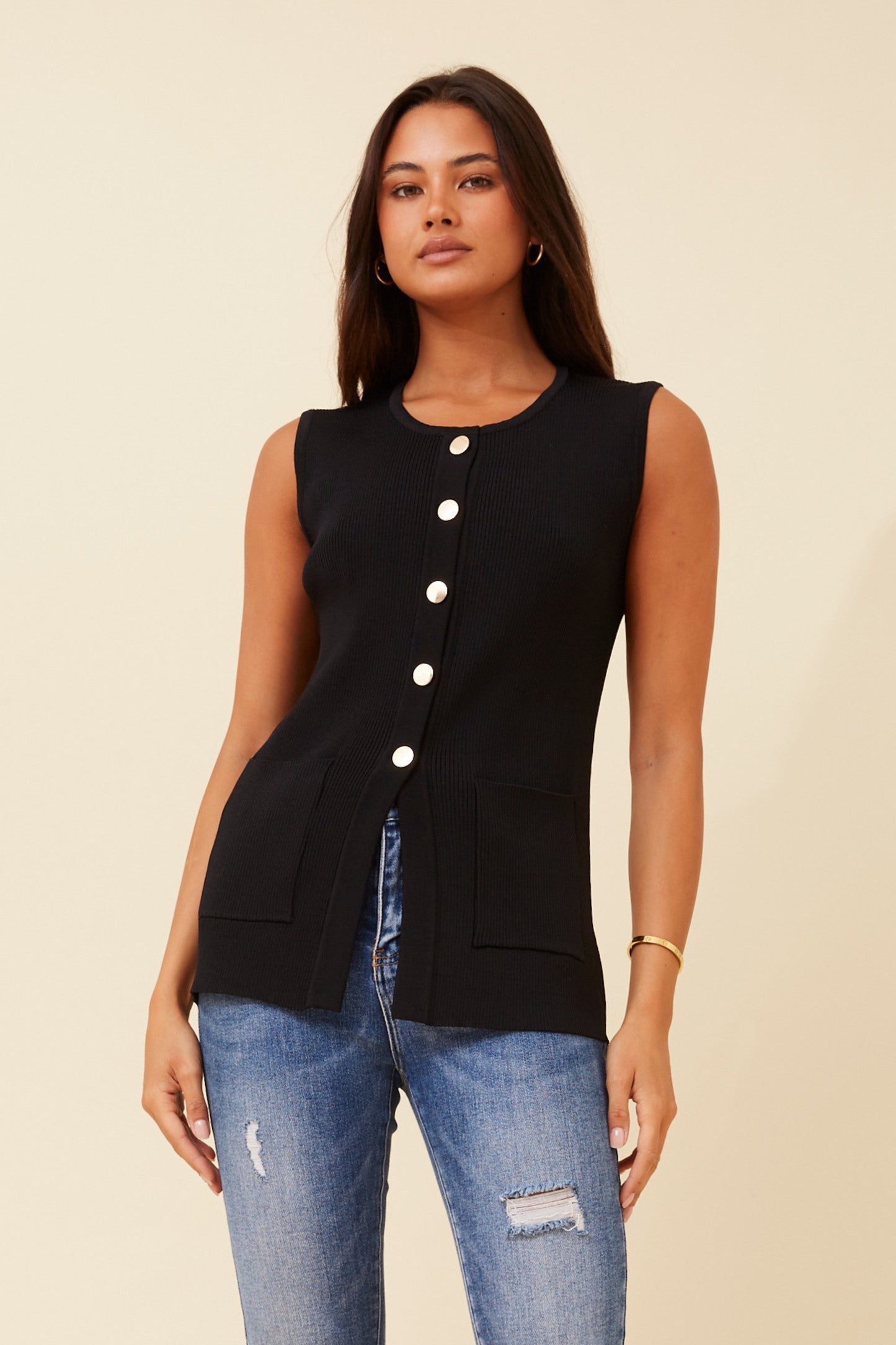 ALOUETTE KNIT VEST (Black)