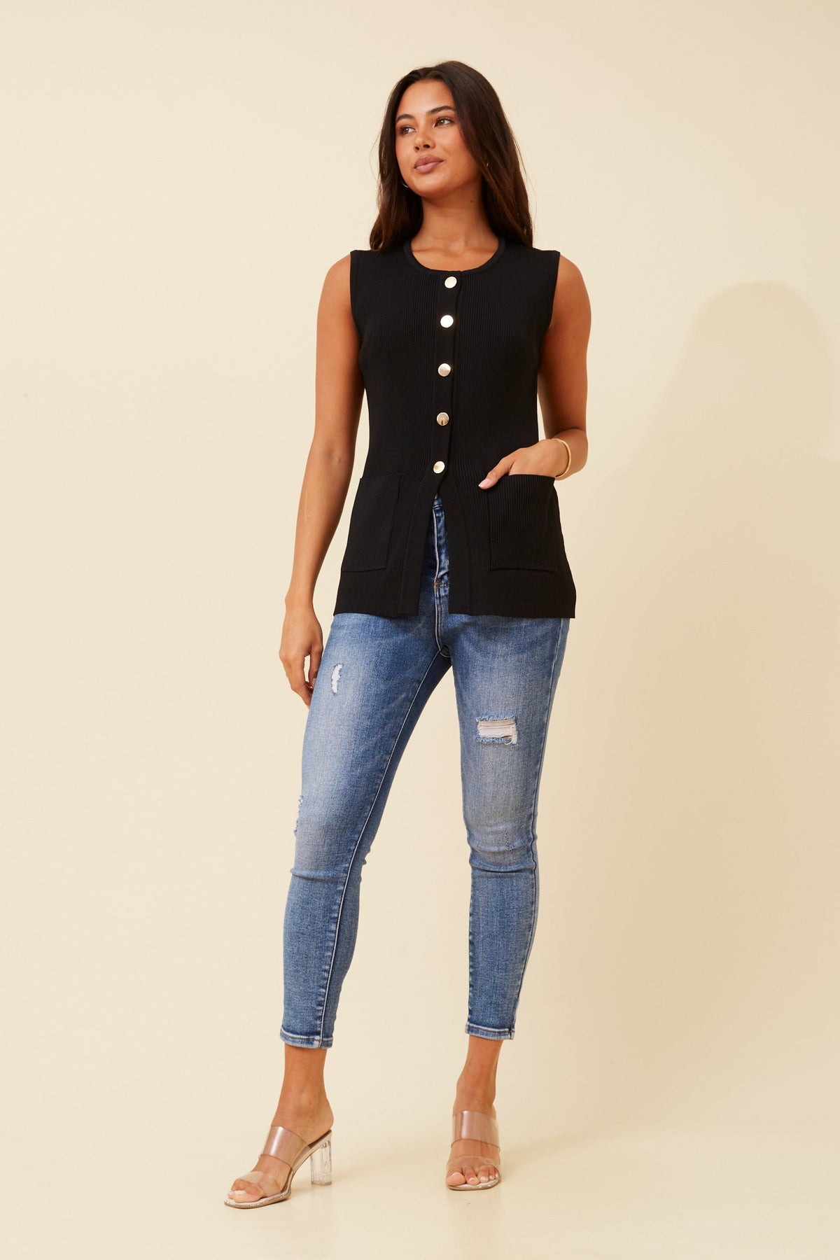 ALOUETTE KNIT VEST (Black)