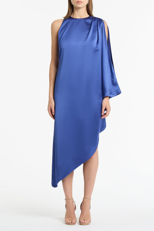 Image of Dresses. Product name - Lapis Lustre Satin Drape Dress in Blue colour by brand - Carla Zampatti