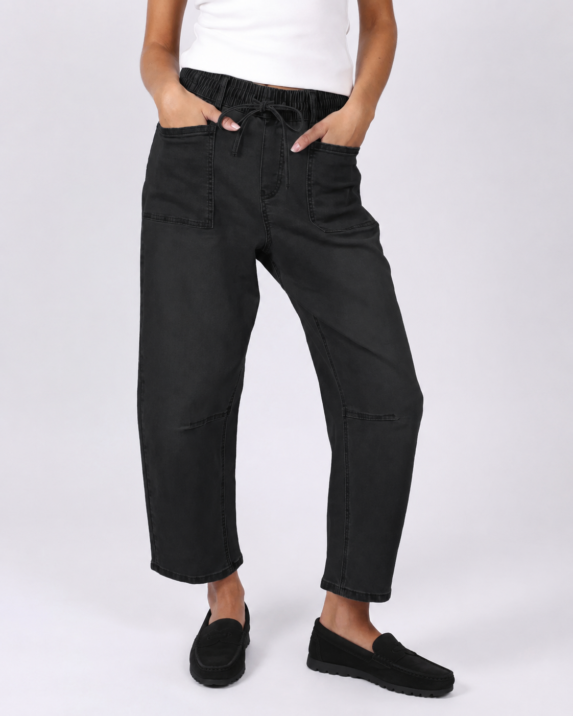 Image of Jeans. Product name - Leo Barrel Jeans Black in Black colour by brand - Monaco