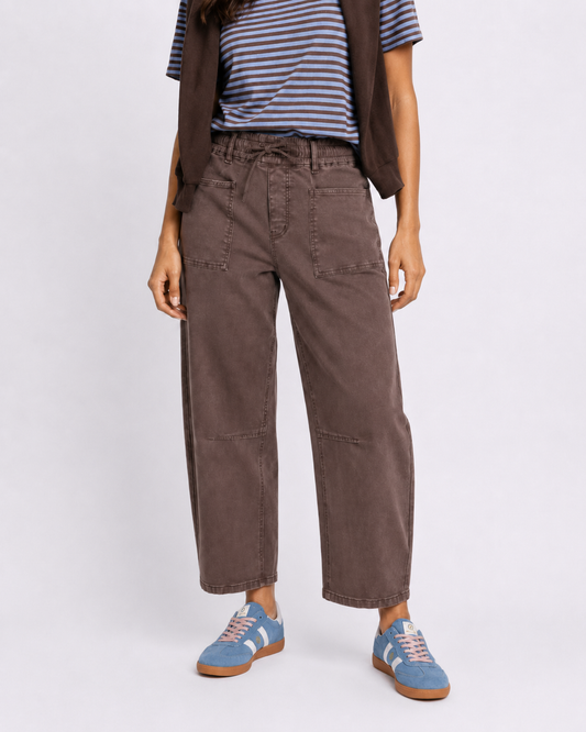 Image of Jeans. Product name - Leo Barrel Jeans Chocolate in Chocolate colour by brand - Monaco