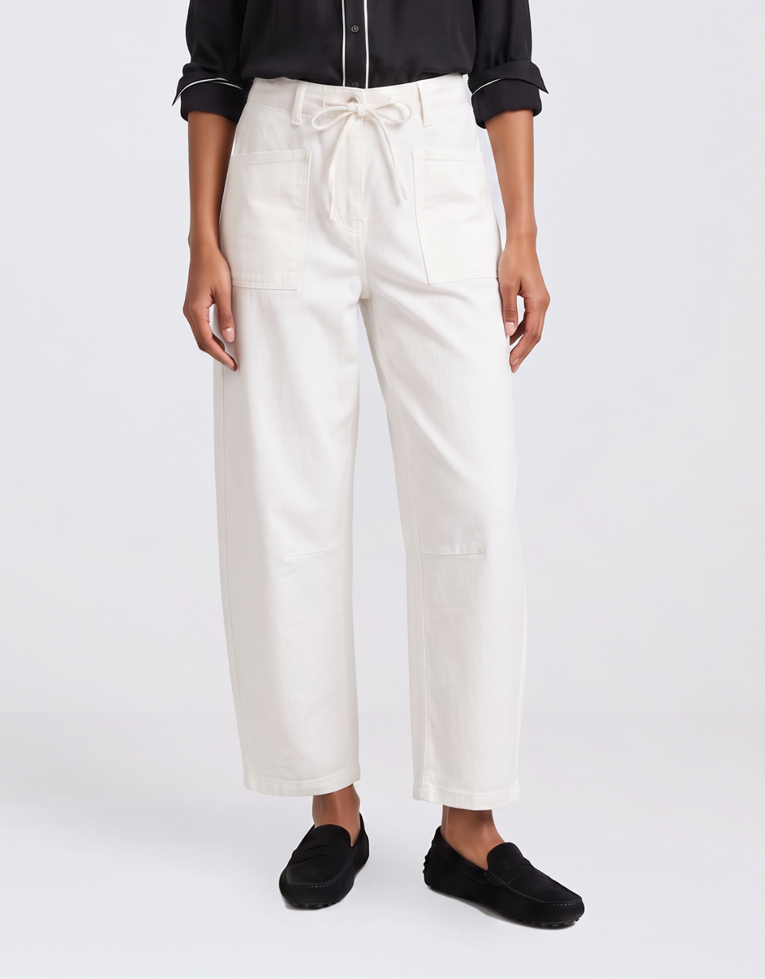 Image of Jeans. Product name - Leo Barrel Jeans White in White colour by brand - Monaco