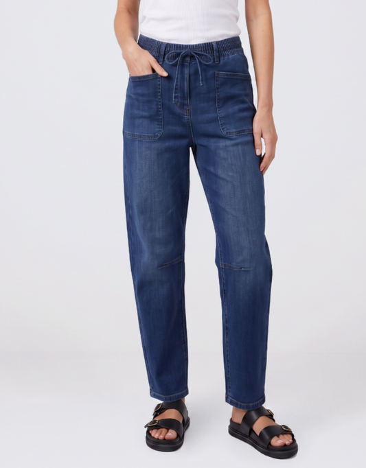 Image of Jeans. Product name - Leo Barrel Long Length Jeans Ink in Ink colour by brand - Monaco