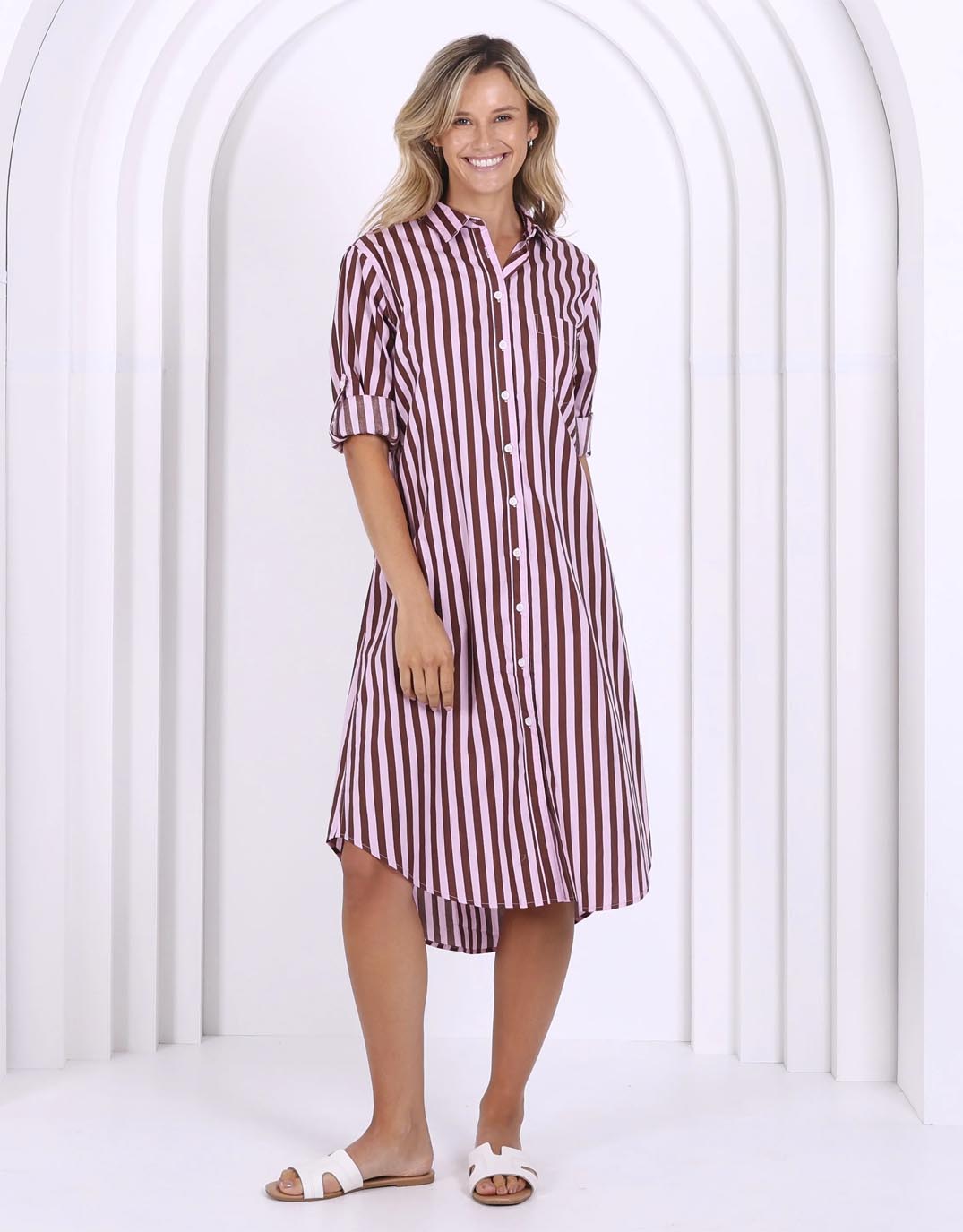 Leoni Chelsey Stripe Dress (Choc Stripe)