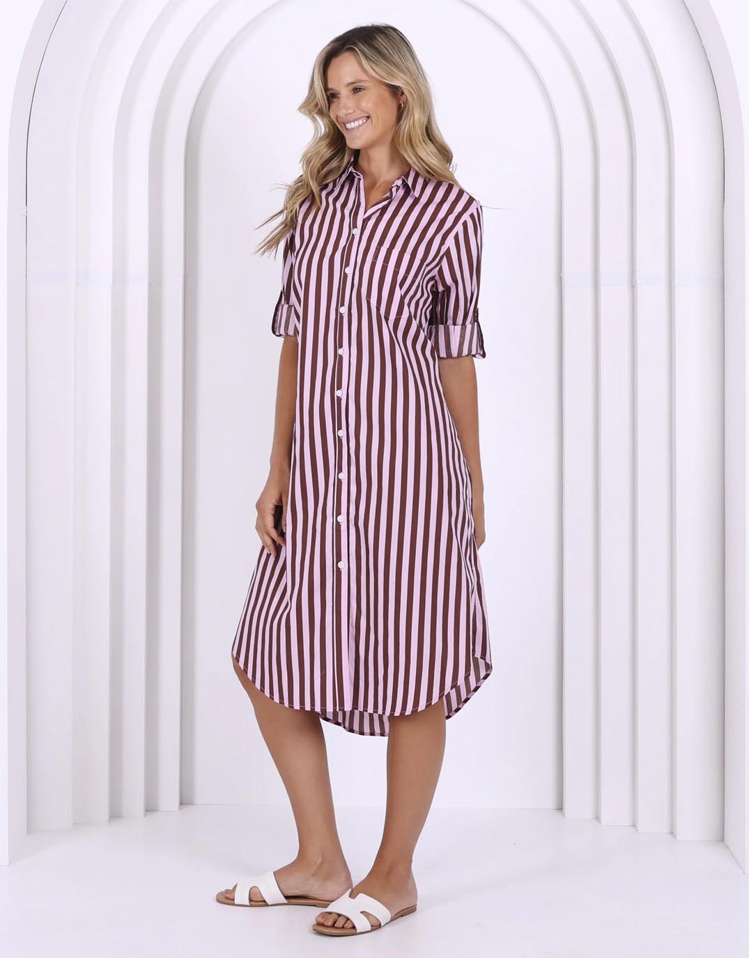 Leoni Chelsey Stripe Dress (Choc Stripe)