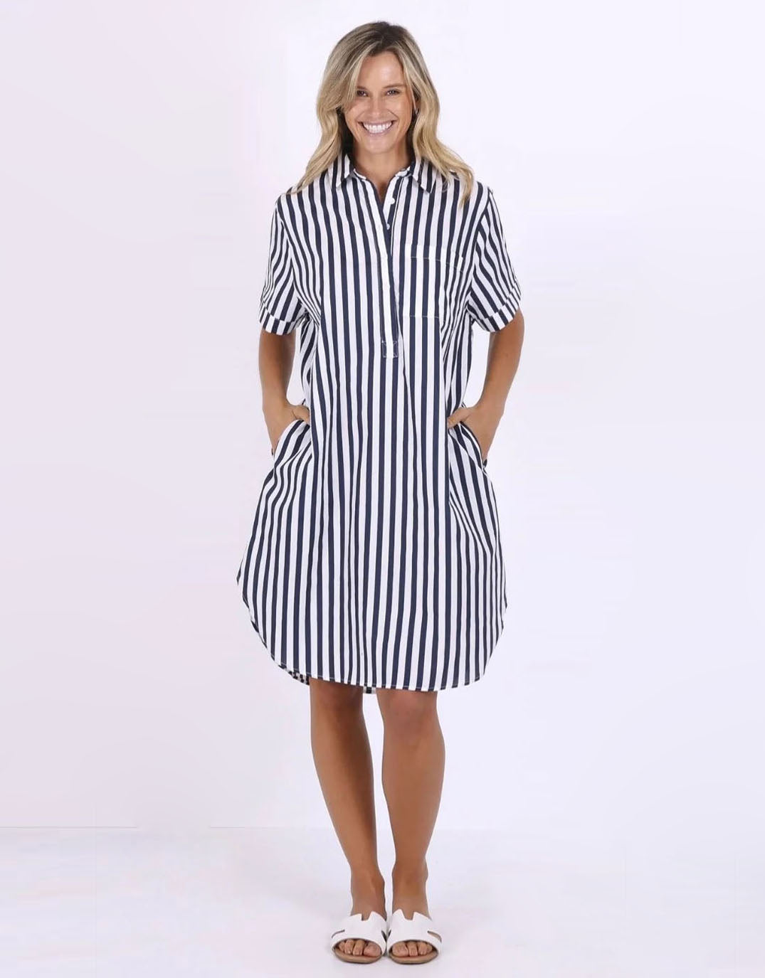 Leoni Karina Stripe Dress (Navy/White)