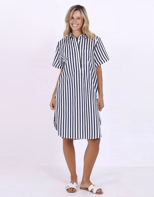Image of Dresses. Product name - Karina Stripe Dress Navy/White in Navy/White colour by brand - Leoni