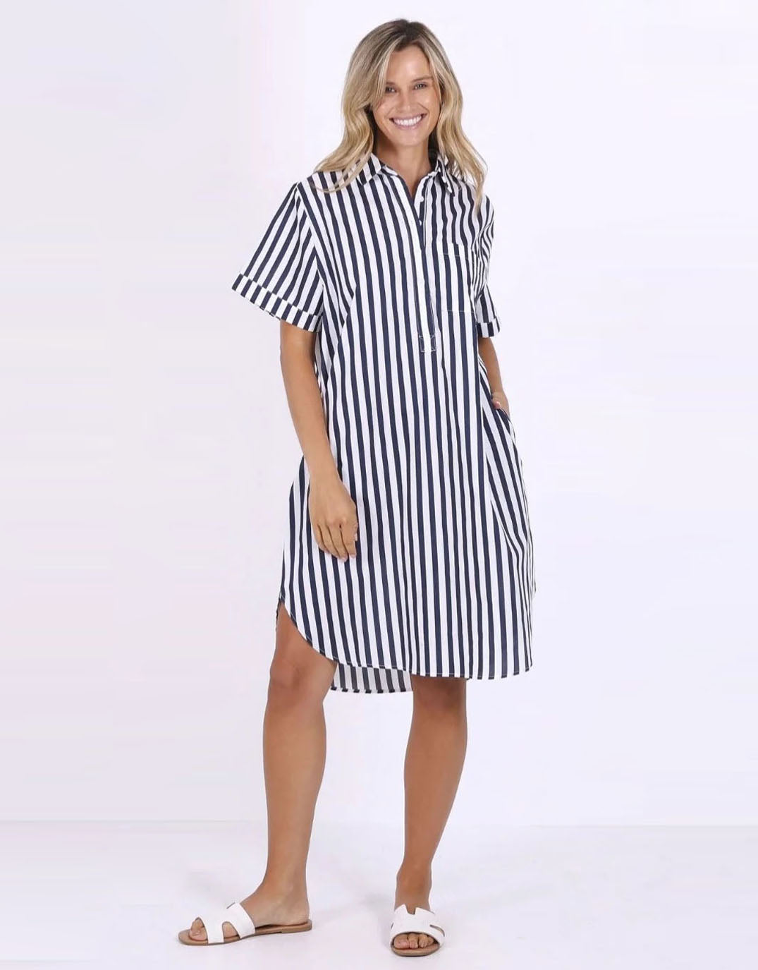 Leoni Karina Stripe Dress (Navy/White)