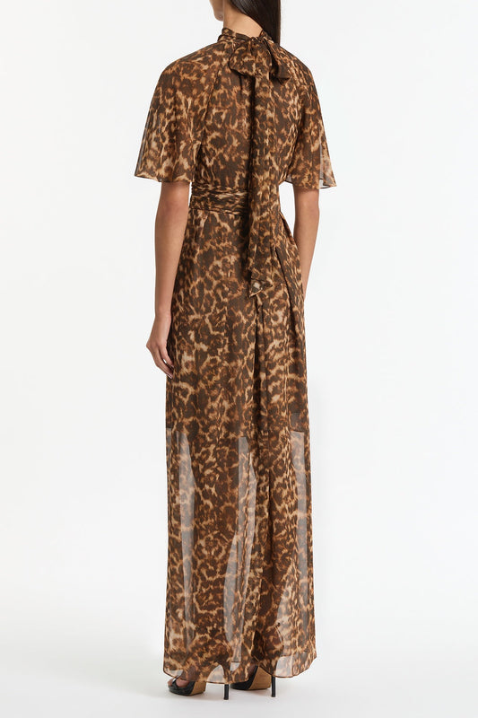 Carla Zampatti Leopard Silk Maxi Dress (Brown)