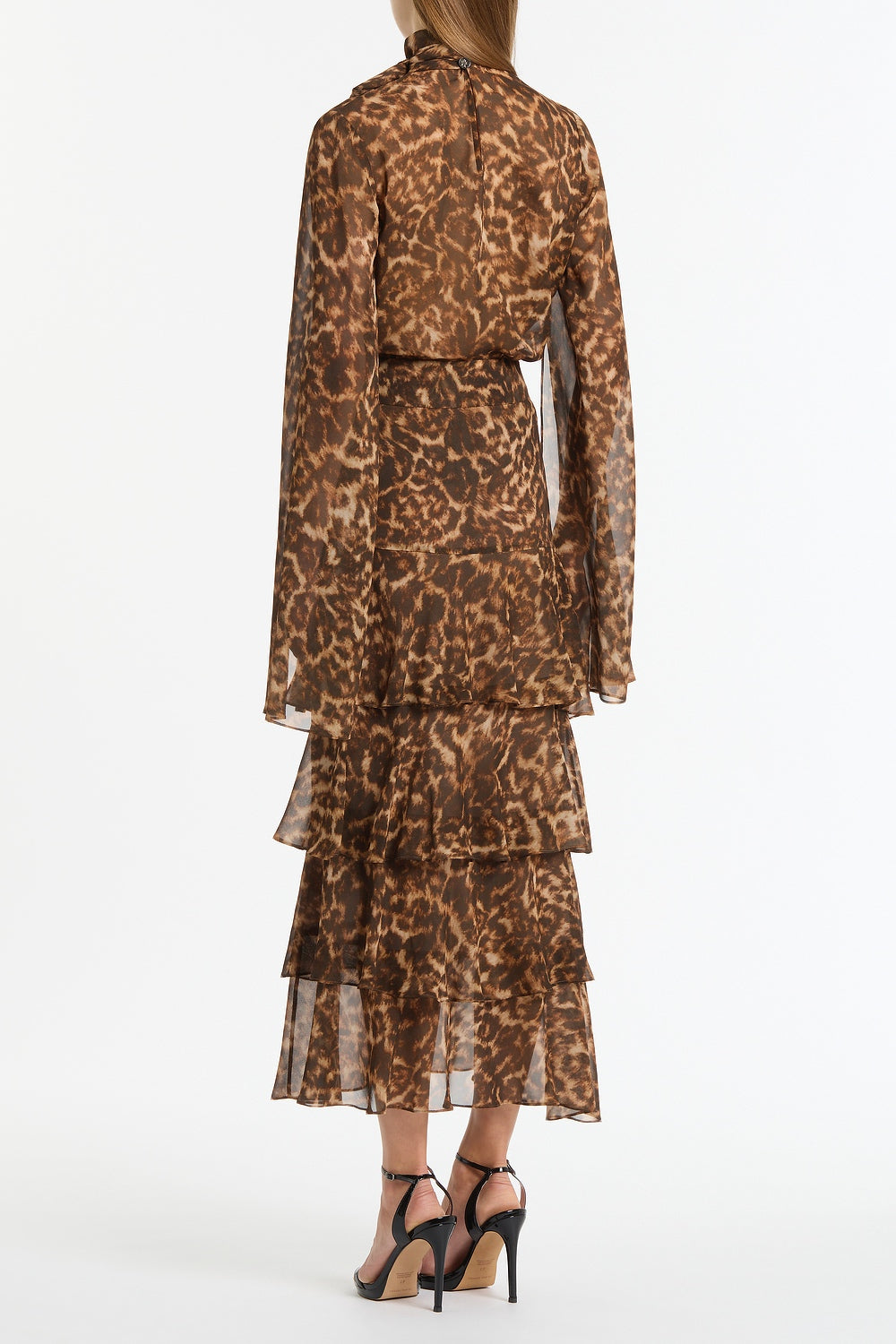 Carla Zampatti Leopard Silk Tiered Maxi Skirt (Brown)