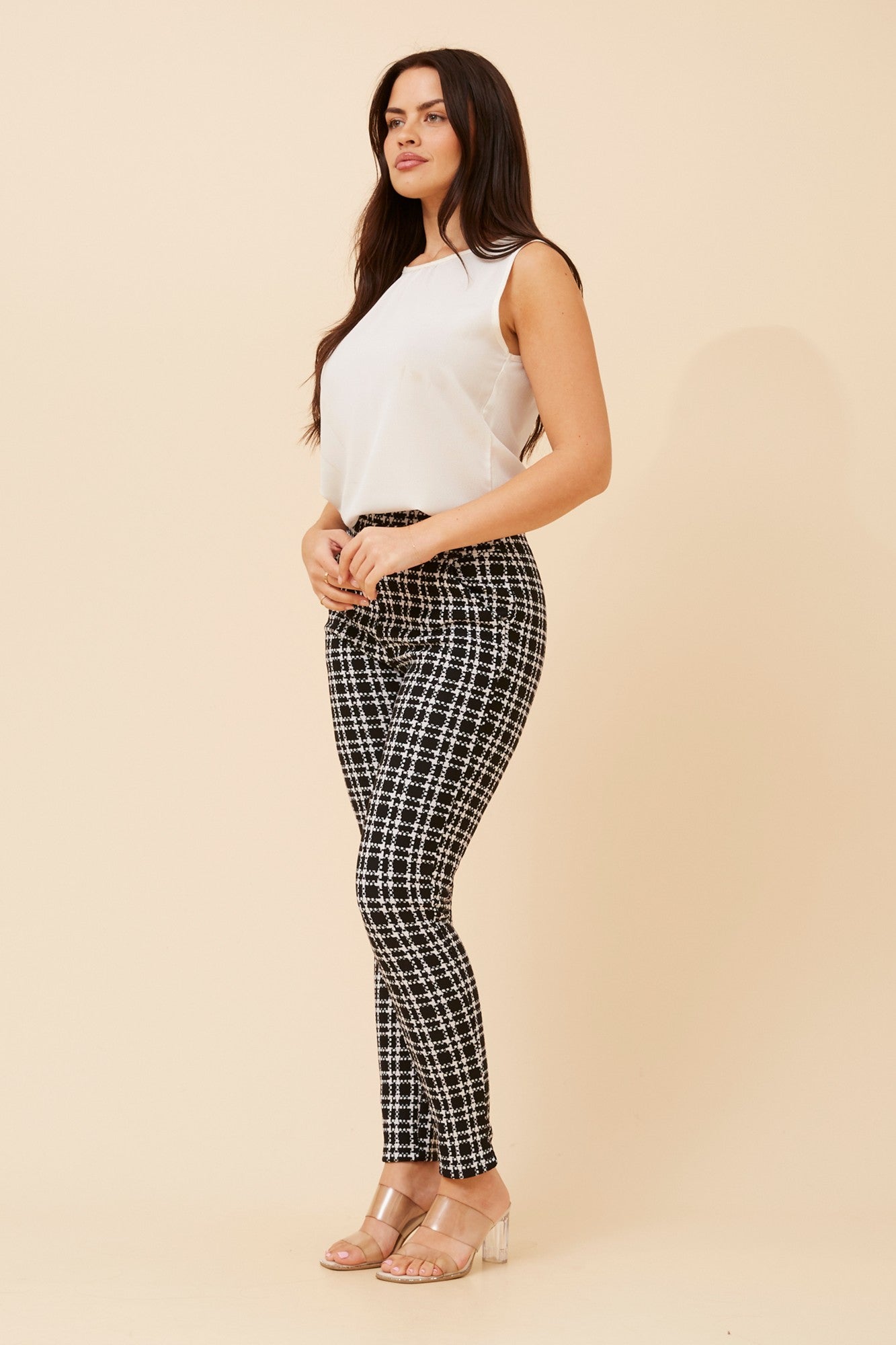 BELLEANNE CHECK PRINT LEGGINGS (Black/White)