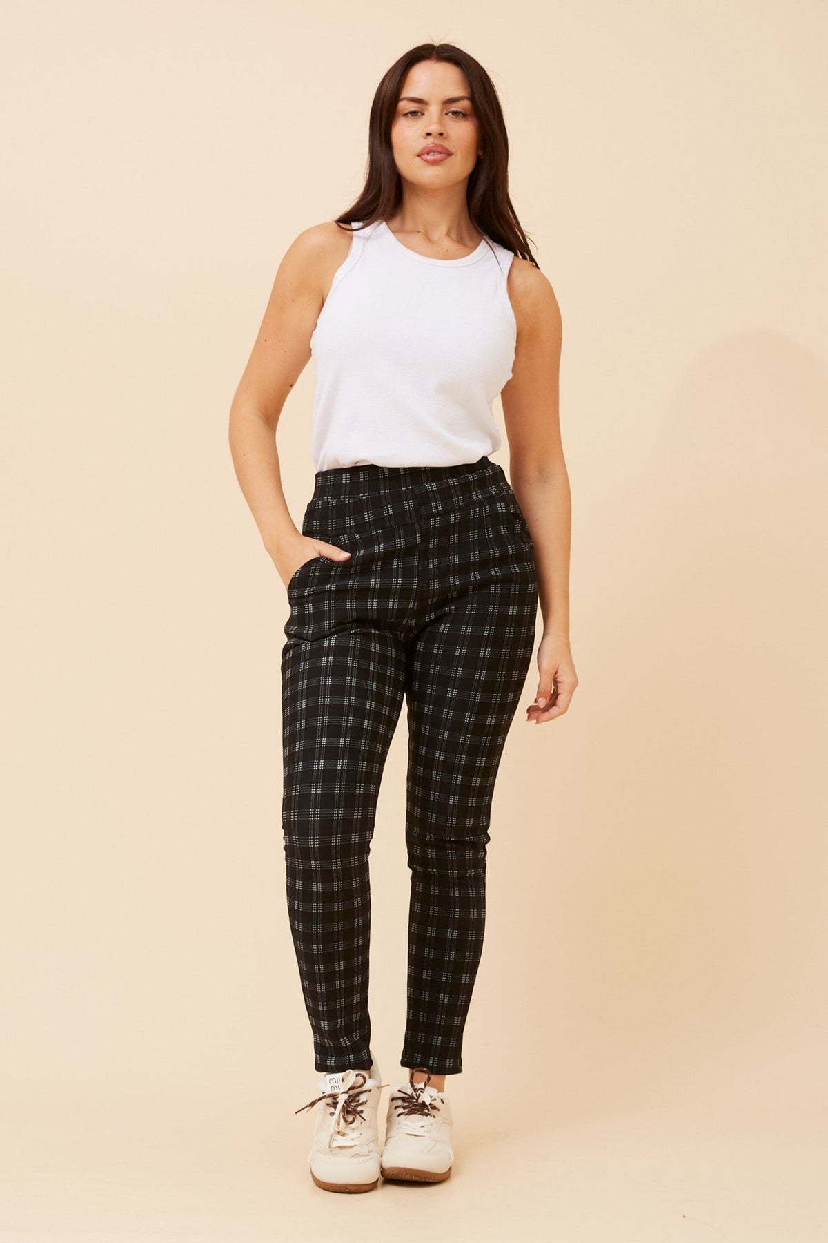 BELLEANNE CHECK PRINT LEGGINGS (Black)