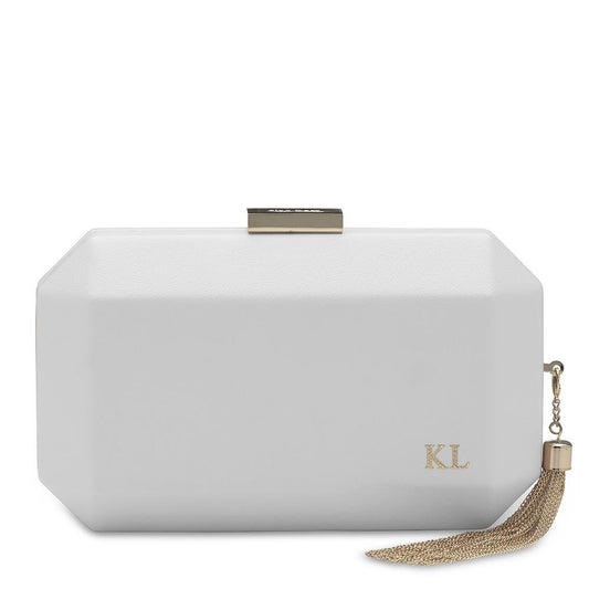 Image of Bags. Productname: LIA Monogrammed Clutch in White colour by brand - Olga Berg